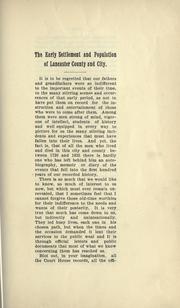 Cover of: The early settlement and population of Lancaster County and city ...