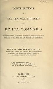 Cover of: Contributions to the textual criticism of the Divina commedia by Moore, Edward, Moore, Edward