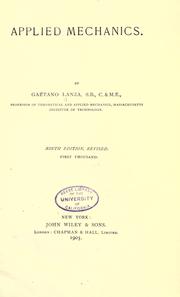 Cover of: Applied mechanics by Gaetano Lanza