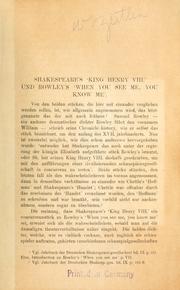 Cover of: Shakespeare's "King Henry VIII" und Rowley's "When you see me, you know me."