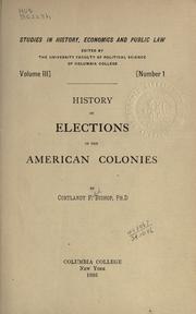 Cover of: History of elections in the American colonies.