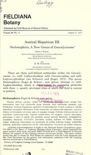Cover of: Austral Hepaticae III: Stolonophora, a new genus of Geocalycaceae