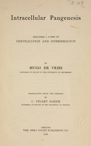 Cover of: Intracellular pangenesis by Vries, Hugo de