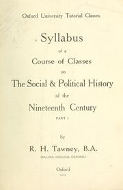 Cover of: Syllabus of a course of classes on the social and political history of the nineteenth century, part I.