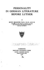 Cover of: Personality in German literature before Luther. by Kuno Francke