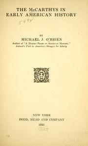 Cover of: The McCarthys in early American history by Michael Joseph O'Brien