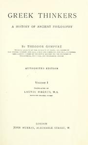 Greek thinkers by Theodor Gomperz
