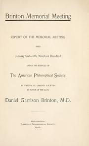 Brinton memorial meeting by American Philosophical Society