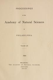 Cover of: Proceedings of the Academy of Natural Sciences of Philadelphia, Volume 61