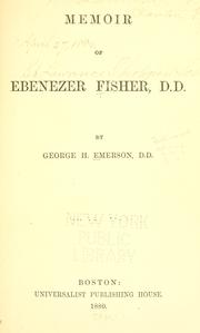 Cover of: Memoir of Ebenezer Fisher, D.D.