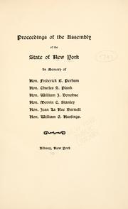 Cover of: Proceedings of the Assembly of the State of New York: in memory of Hon. Frederick E. Perham, Hon. Charles S. Plank, Hon. William F. Donohue, Hon. Mervin C. Stanley, Hon. Jean La Rue Burnett, Hon. William G. Hastings.