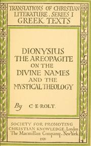 Cover of: Dionysius the Areopagite On the divine names by Pseudo-Dionysius the Areopagite