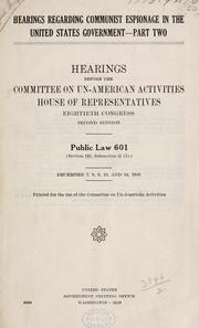 Cover of: Hearings regarding Communist espionage in the United States Government.: Hearings