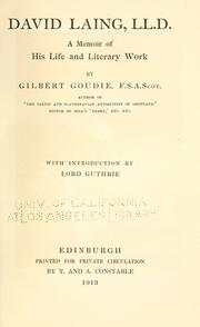 Cover of: David Laing, LL. D. by Gilbert Goudie