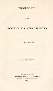 Cover of: Proceedings of the Academy of Natural Sciences of Philadelphia, Volume 1 by Academy of Natural Sciences of Philadelphia