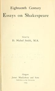 Eighteenth century essays on Shakespeare by David Nichol Smith