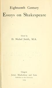 Cover of: Eighteenth century essays on Shakespeare by David Nichol Smith