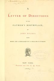 Cover of: A letter of directions to his father's birthplace by Holmes, John