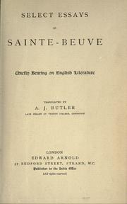 Cover of: Select essays of Sainte-Beuve: chiefly bearing on English literature