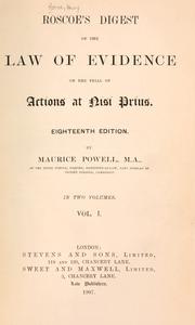Cover of: Digest of the law of evidence on the trial of actions at nisi prius. by Henry Roscoe
