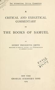 Cover of: A critical and exegetical commentary on the books of Samuel. by Henry Preserved Smith