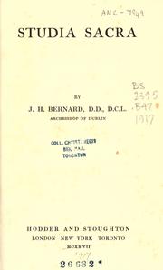 Cover of: Studia sacra by J. H. Bernard