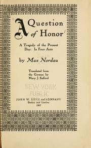 Cover of: A question of honor by Nordau, Max Simon