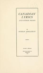 Cover of: Canadian lyrics, and other poems.