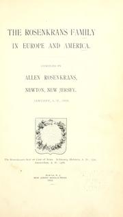 Cover of: The Rosenkrans family in Europe and America.