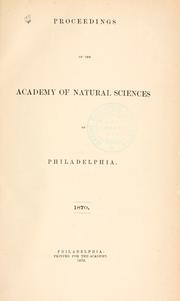 Cover of: Proceedings of the Academy of Natural Sciences of Philadelphia, Volume 22 by Academy of Natural Sciences of Philadelphia