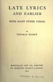 Cover of: Late lyrics and earlier by Thomas Hardy