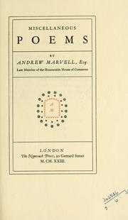 Cover of: Miscellaneous poems. by Andrew Marvell