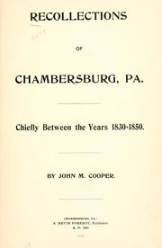Cover of: Recollections of Chambersburg, Pa.: chiefly between the years 1830-1850