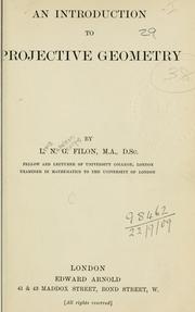 Cover of: An introduction to projective geometry. by Louis Napoleon George Filon