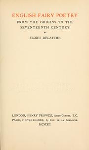 English fairy poetry from the origins to the seventeenth century by Floris Delattre