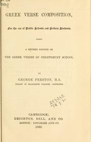 Cover of: Greek verse composition: for the use of public schools and private students.