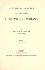 Cover of: Historical memoirs relating to the Housatonic Indians by Hopkins, Samuel