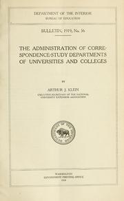 Cover of: The administration of correspondence-study departments of universities and colleges by Arthur Jay Klein