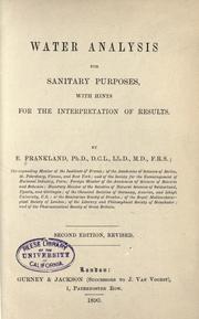 Cover of: Water analysis for sanitary purposes: with hints for the interpretation of results.