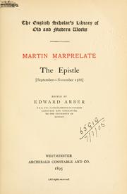 Cover of: The epistle, September-November 1588. by Martin Marprelate