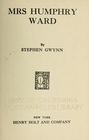Cover of: Mrs. Humphrey Ward by Stephen Lucius Gwynn