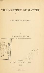 Cover of: The mystery of matter: and other essays.