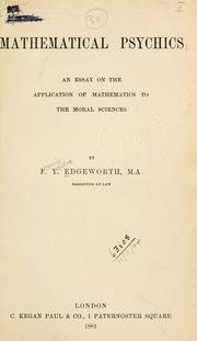 Cover of: Mathematical psychics by Edgeworth, Francis Ysidro