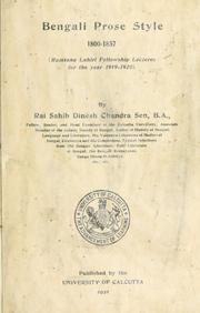 Cover of: Bengali prose style, 1800-1857 by Dineshchandra Sen