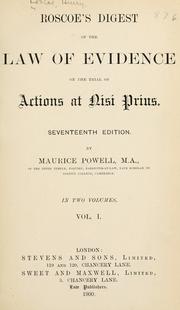 Cover of: Roscoe's Digest of the law of evidence on the trial of actions at nisi prius. by Henry Roscoe