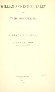 Cover of: William and Esther Barry and their descendants: a memorial record