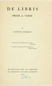 Cover of: De libris by Austin Dobson