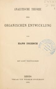 Cover of: Analytische theorie der organischen entwicklung