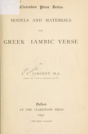 Cover of: Models and materials for Greek iambic verse.