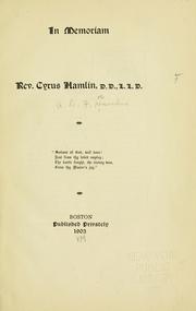 Cover of: In memoriam, Rev. Cyrus Hamlin